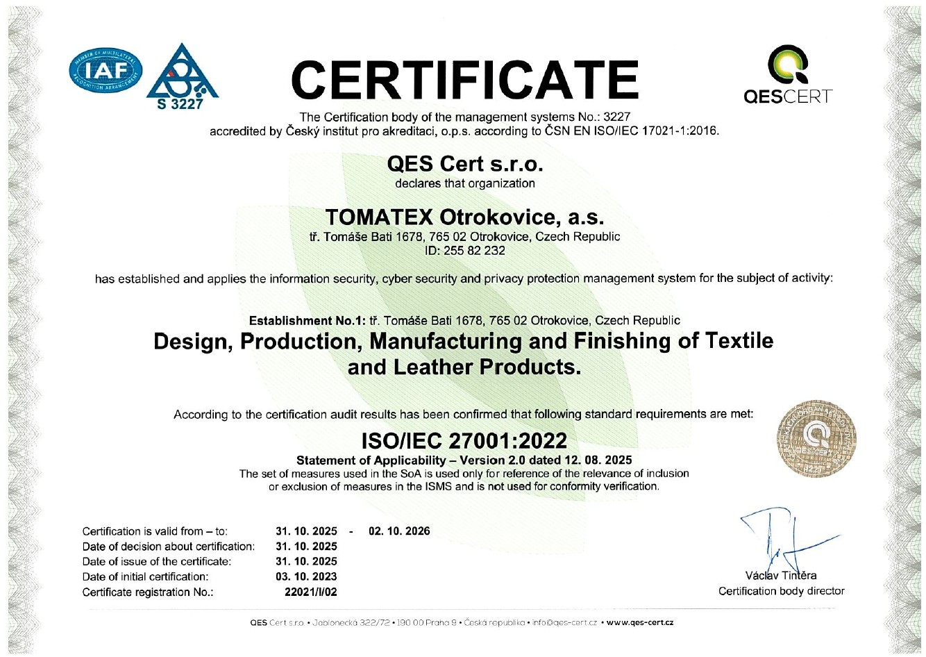 Certifikát 22021-I-02-AJ